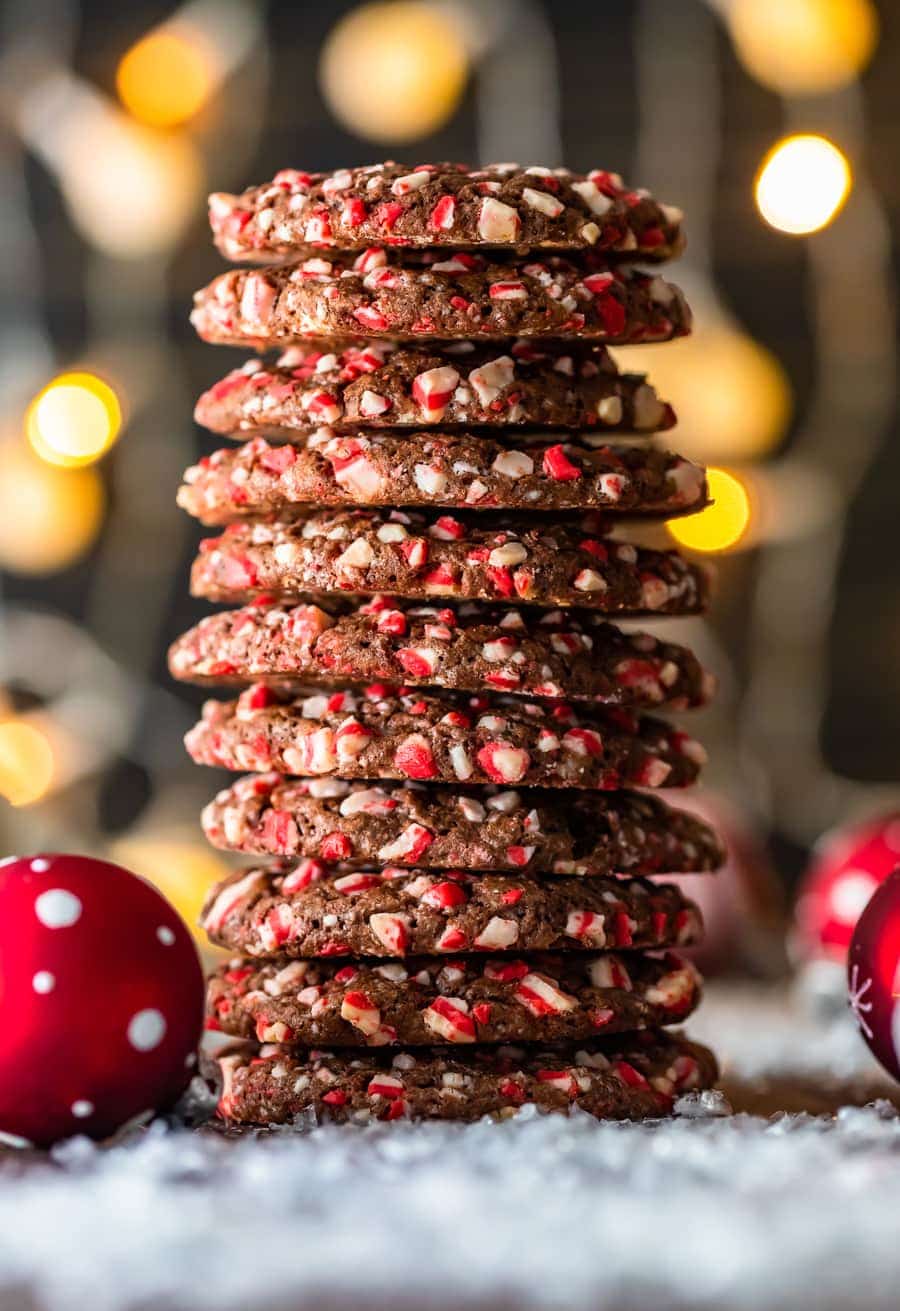 a stack of chocolate peppermint cookies