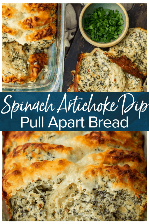 Spinach Artichoke Dip Pull Apart Bread is the perfect way to get that delicious spinach artichoke flavor in the form of an easy bread. Make it as an appetizer or a tasty side dish to serve with your favorite dinners. This pull apart bread recipe is super simple and super flavorful!