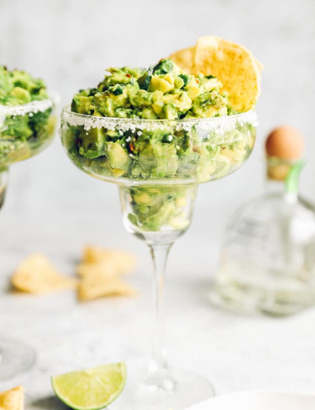 tequila guacamole in margarita glass