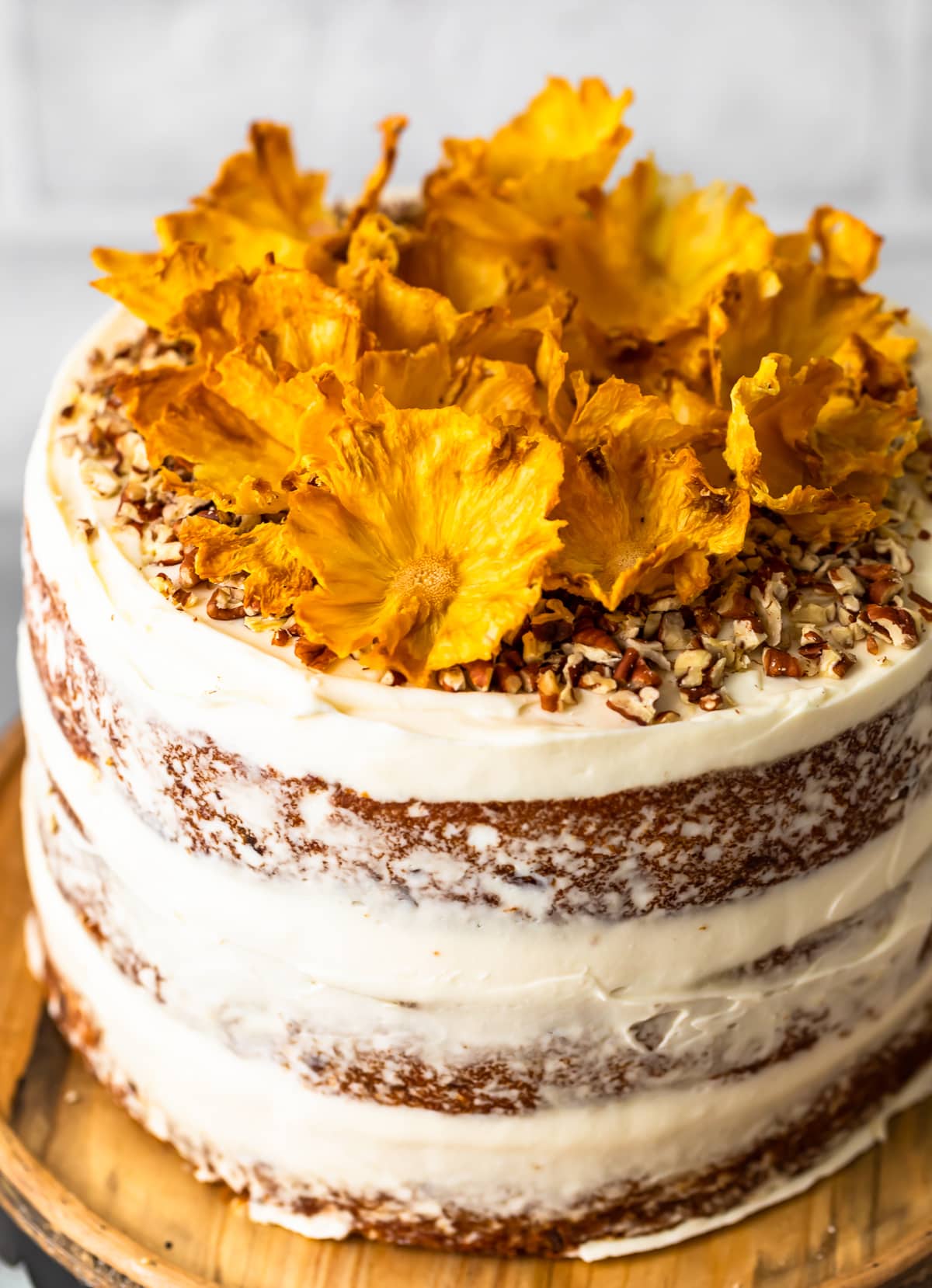 banana pineapple cake with pineapple flowers