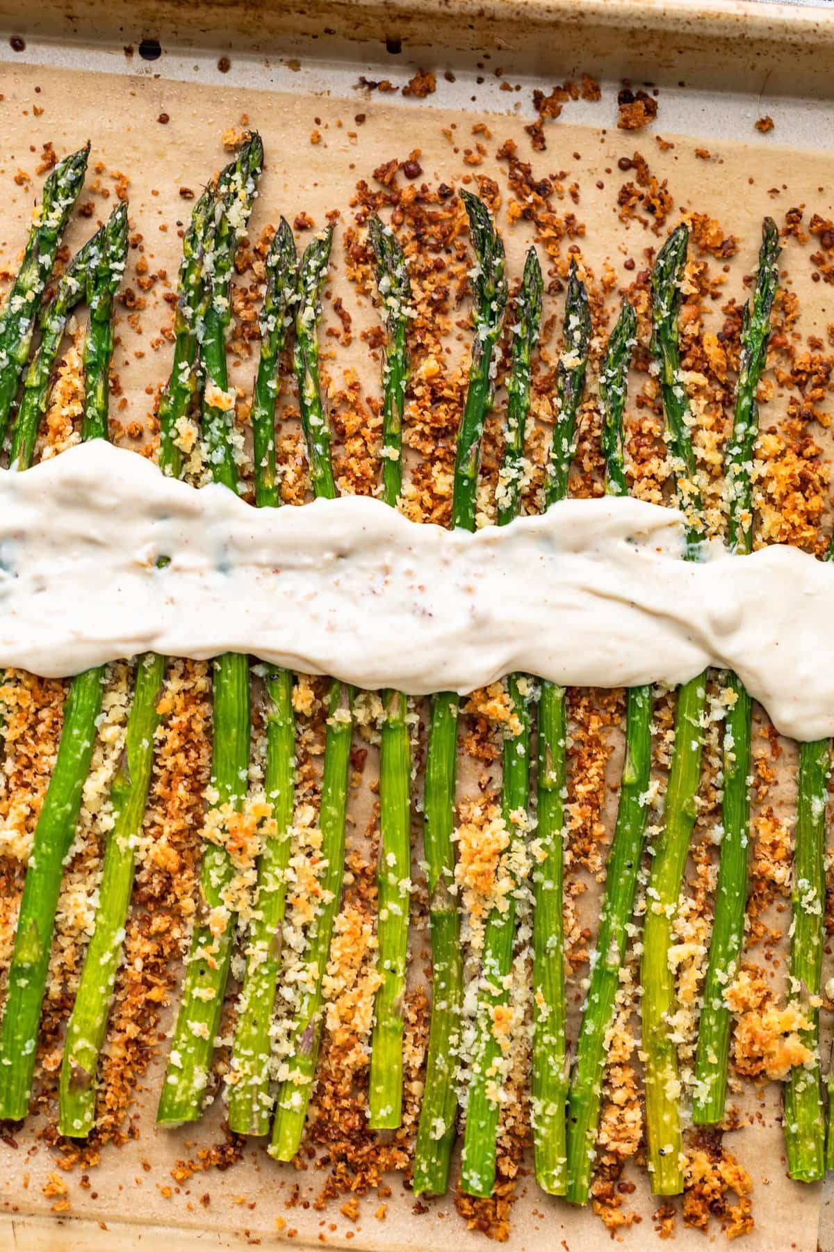 garlic asparagus topped with garlic aioli