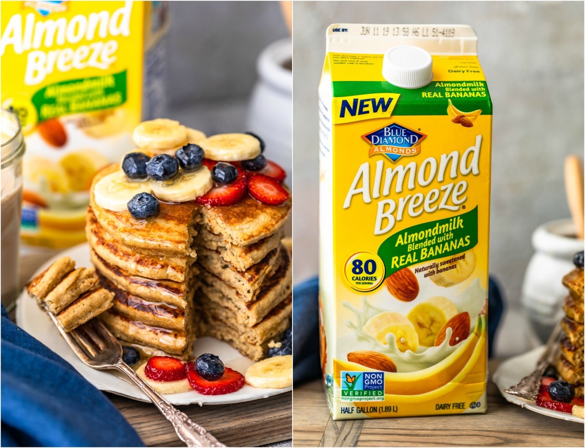 banana pancakes made with almond breeze