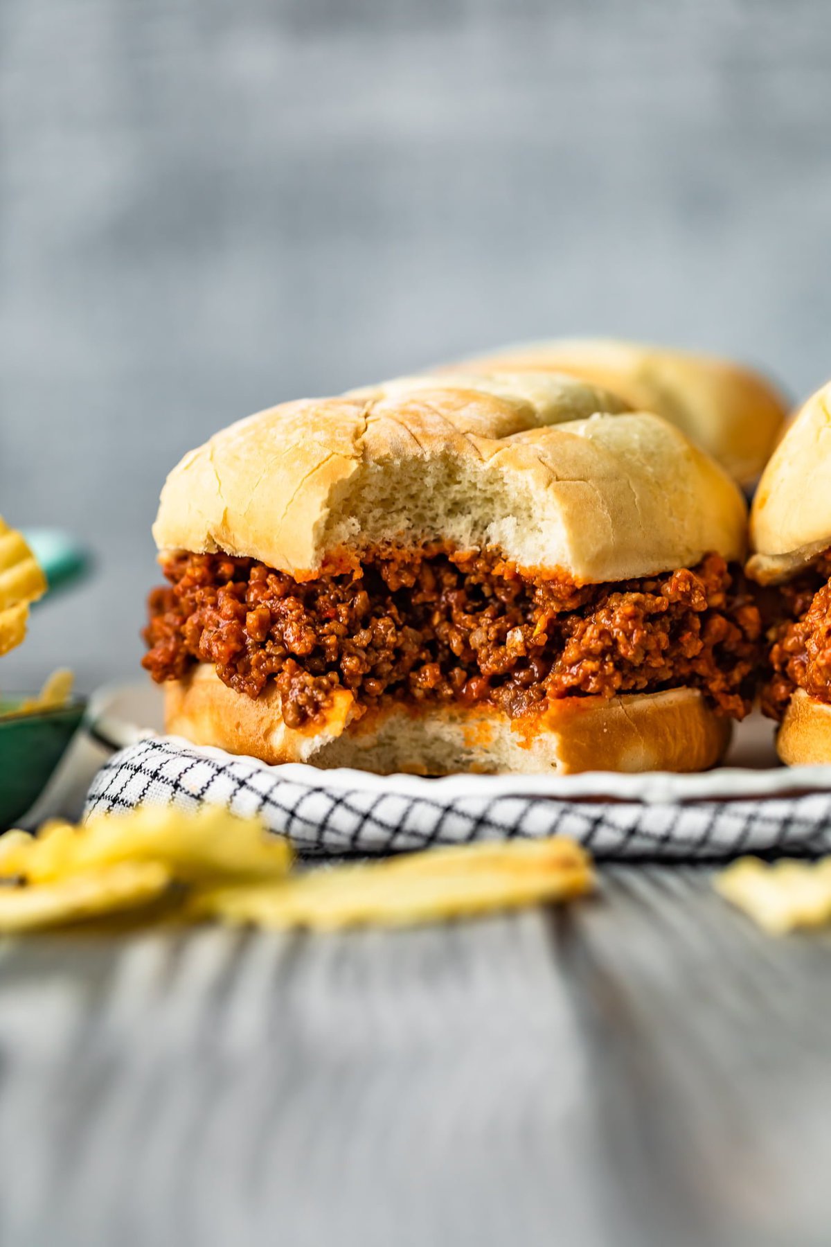 sloppy joe with a bite taken out