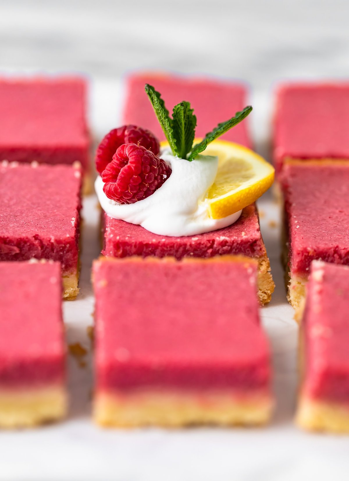 raspberry bars cut into slices