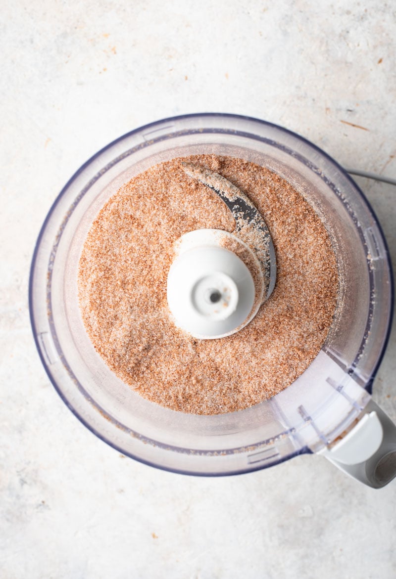 Chocolate popcorn salt in a food processor