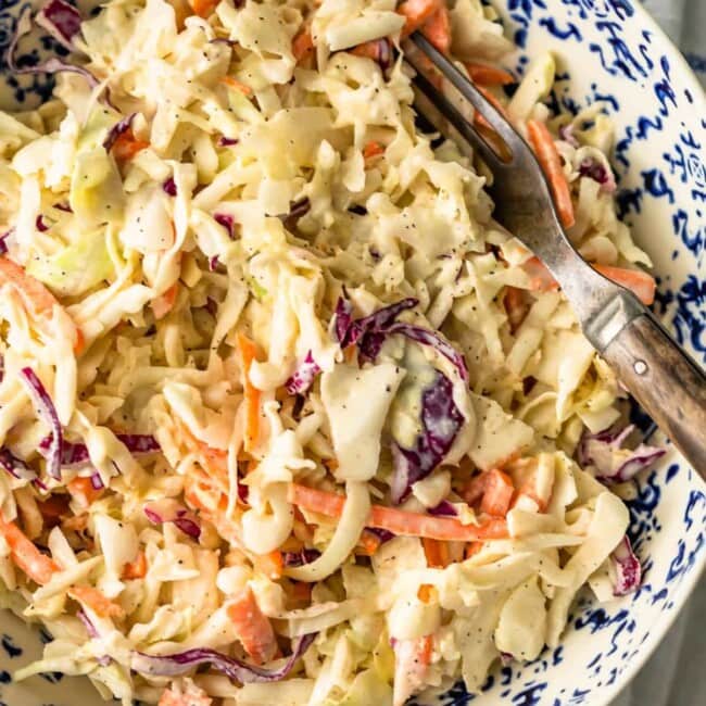 close up on a bowl of coleslaw