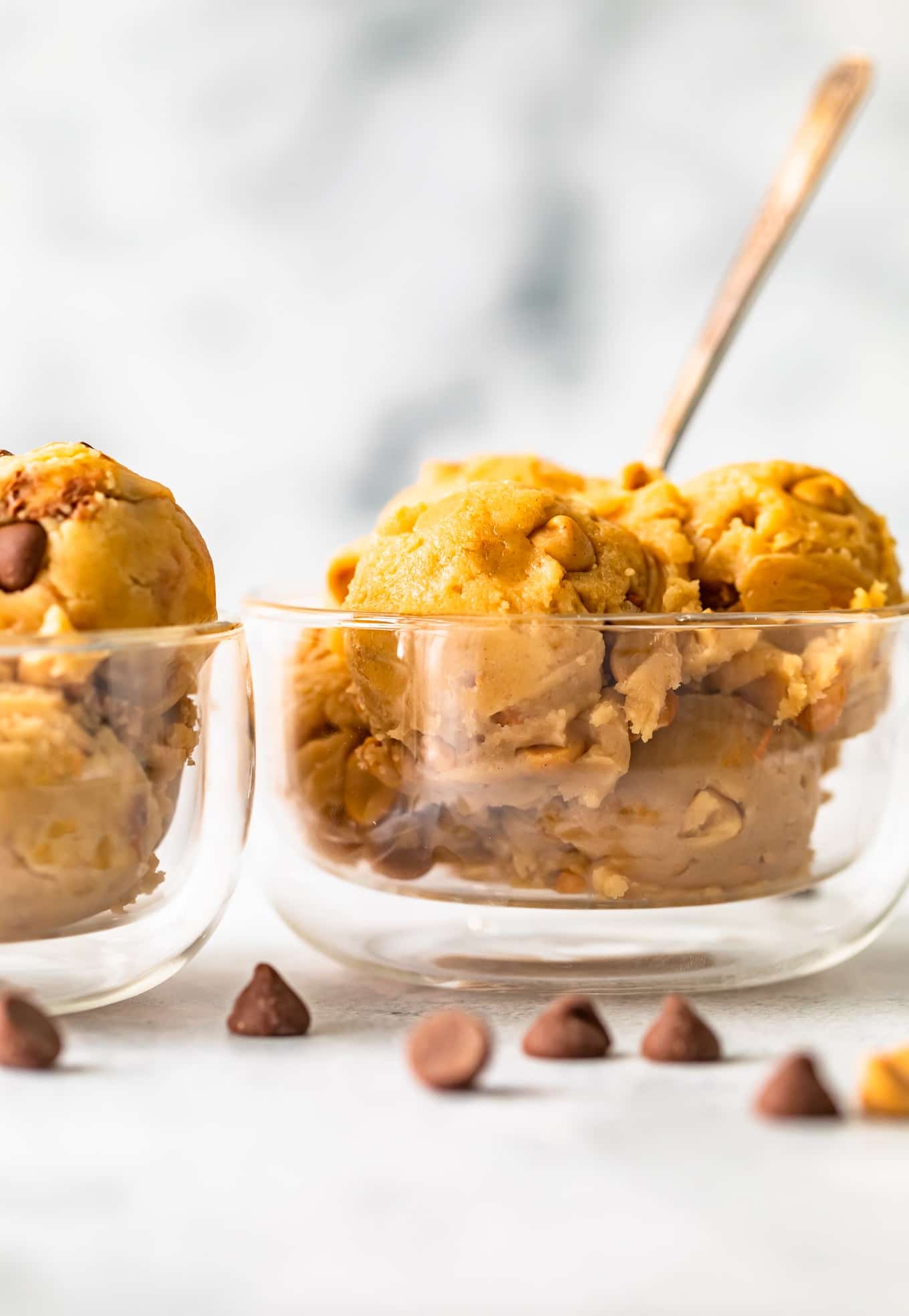 bowls of cookie dough with chocolate chips