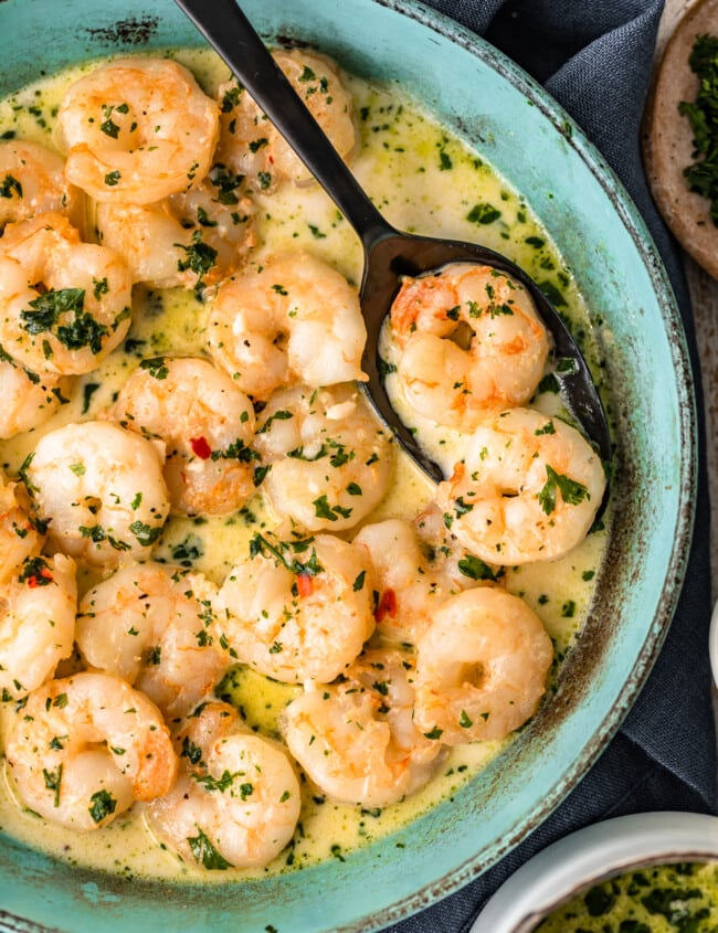 Garlic Shrimp is a simple, easy recipe to make for appetizers or for dinner. This spicy garlic shrimp recipe is just SO tasty, and only takes about 10 minutes to makes. Serve this sauteed garlic shrimp as a quick app, or turn it into a creamy garlic shrimp pasta. Either way, everyone will love it!