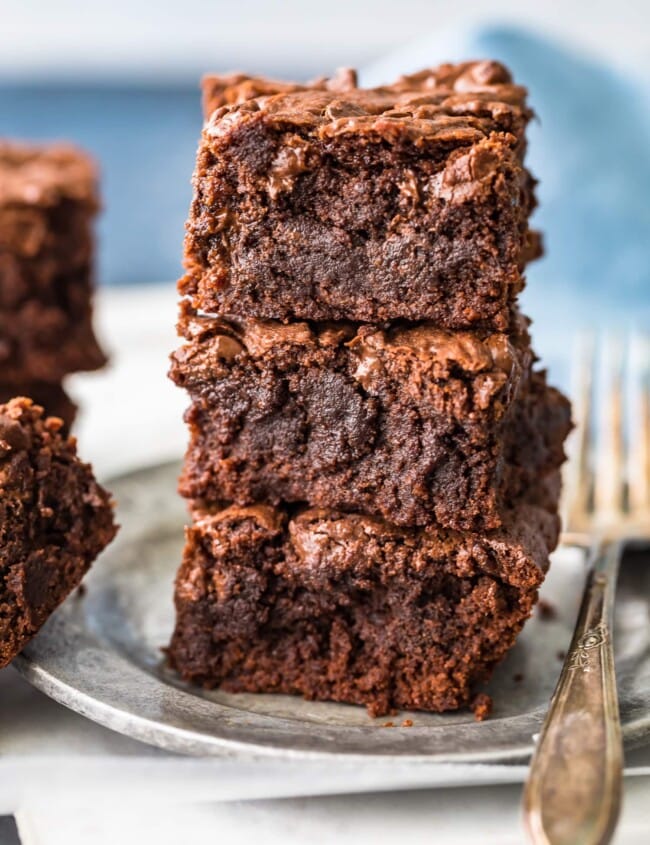 gluten free brownies stacked on plate