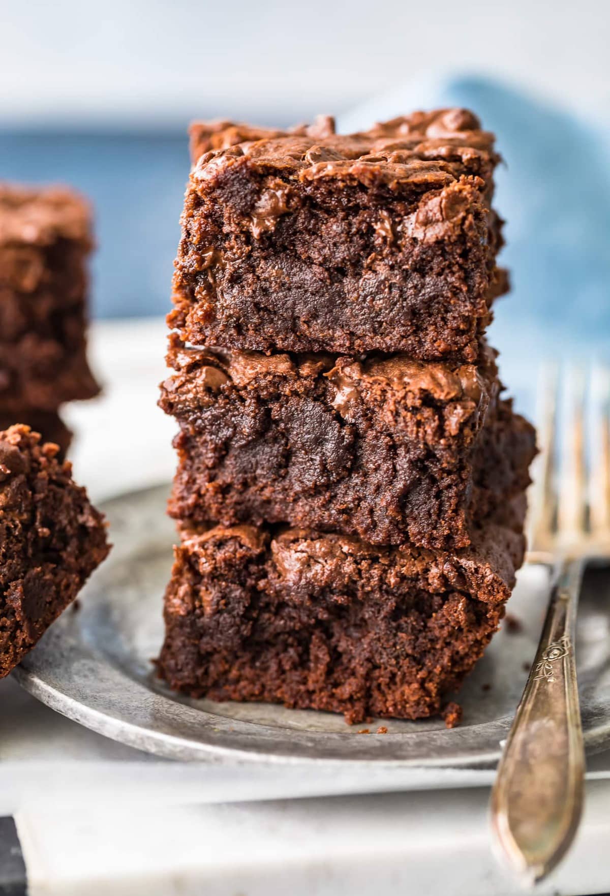 gluten free brownies stacked on plate