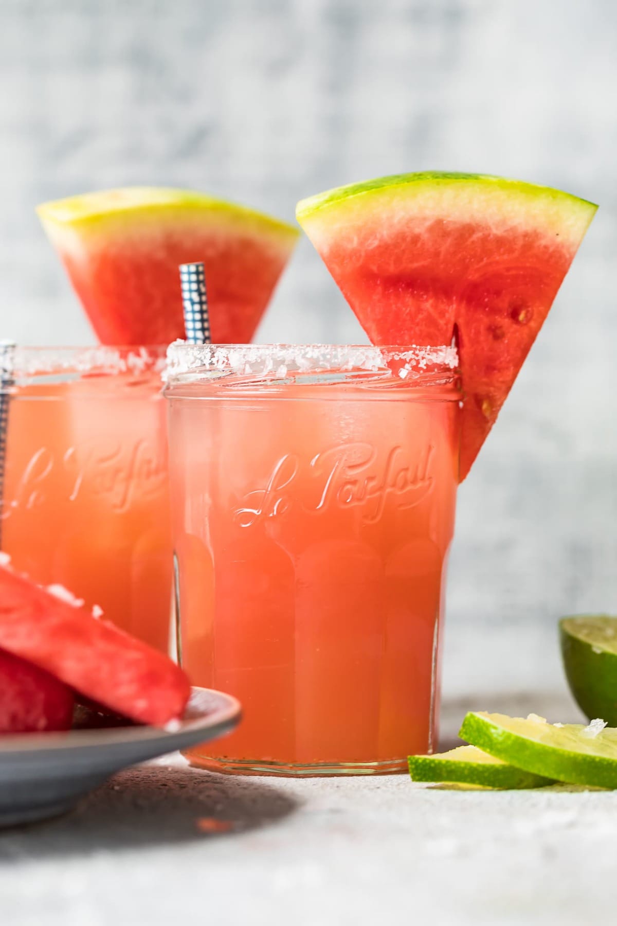 watermelon margaritas in two glasses