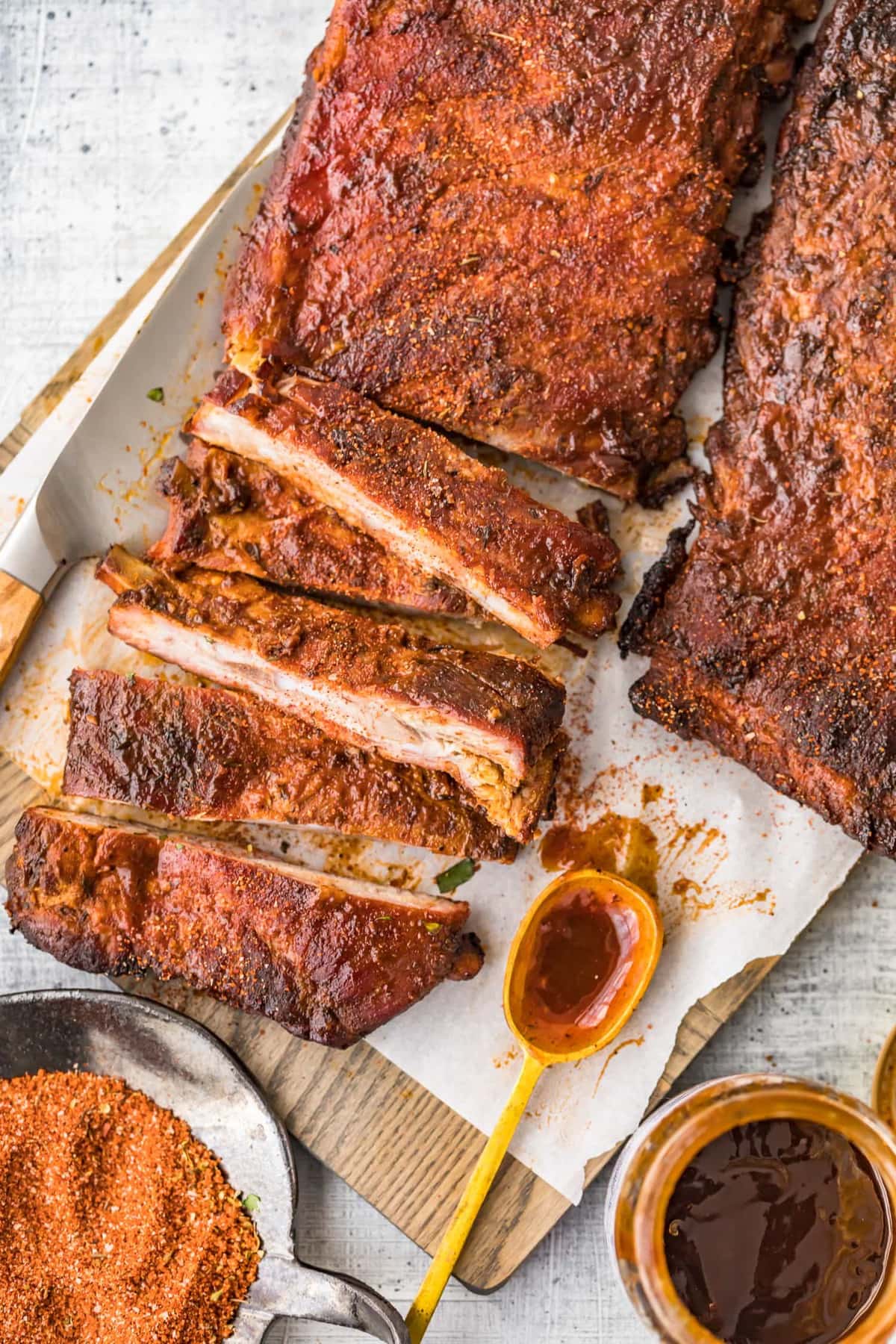 St. Louis ribs on a serving board