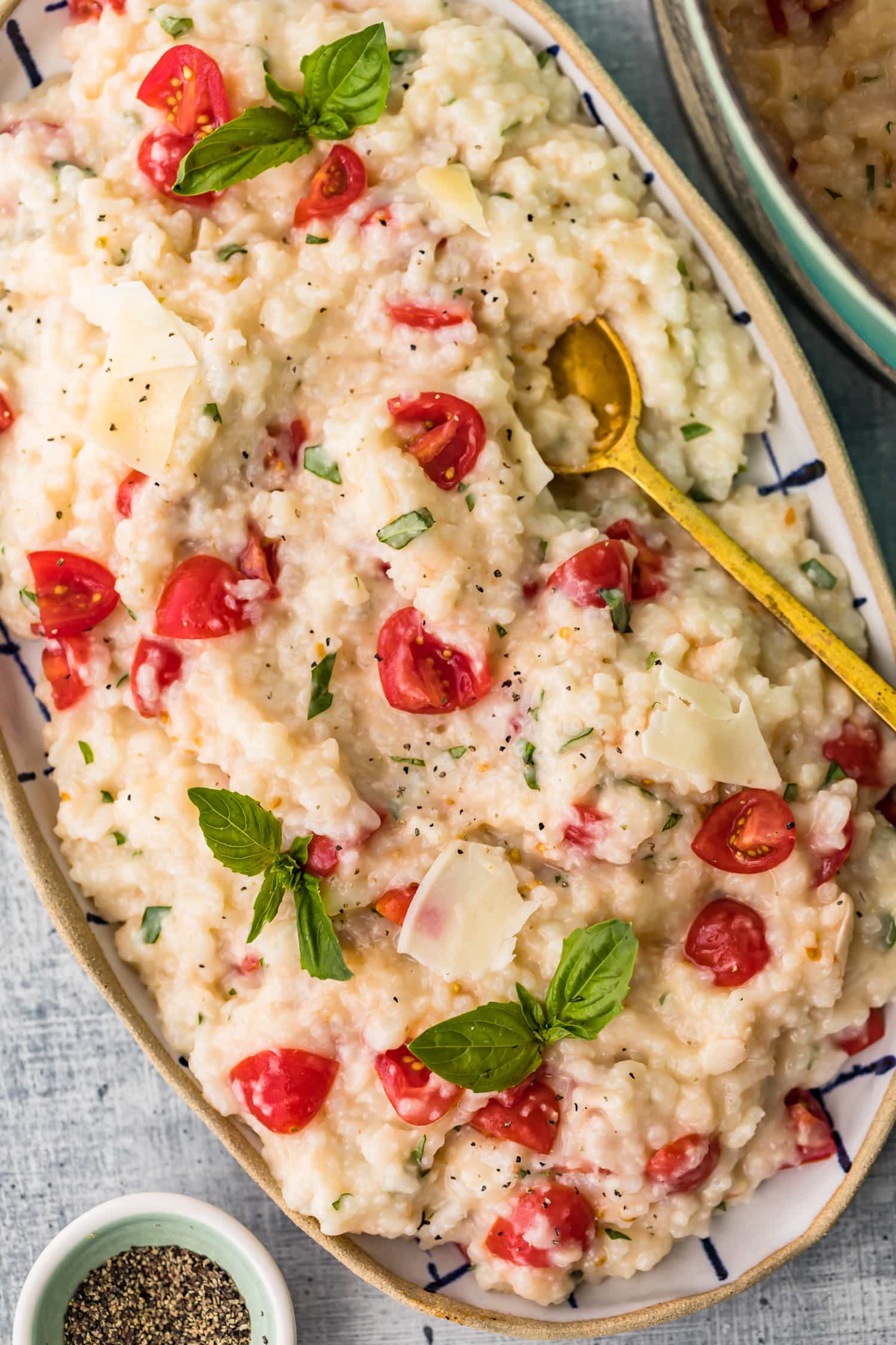 Oven baked risotto with a serving spoon