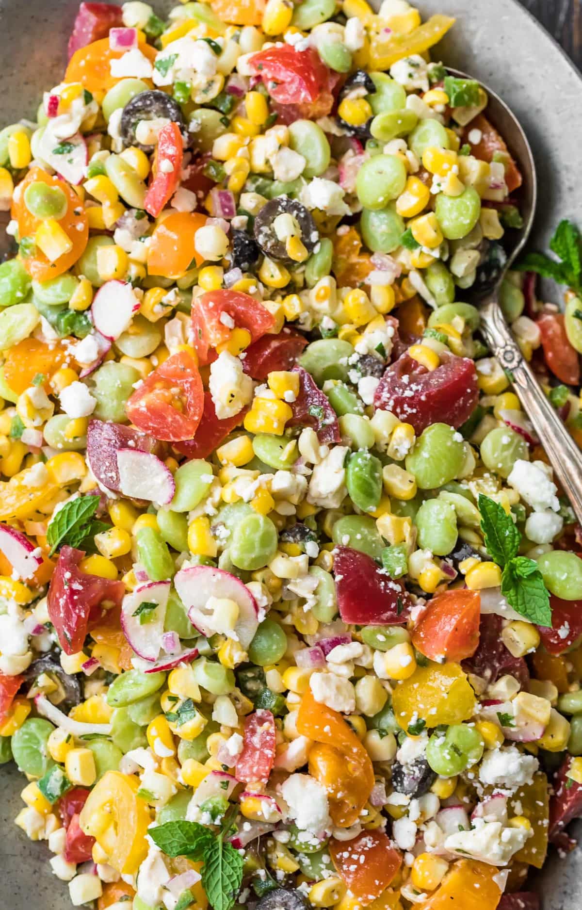 Close up of corn and bean salad