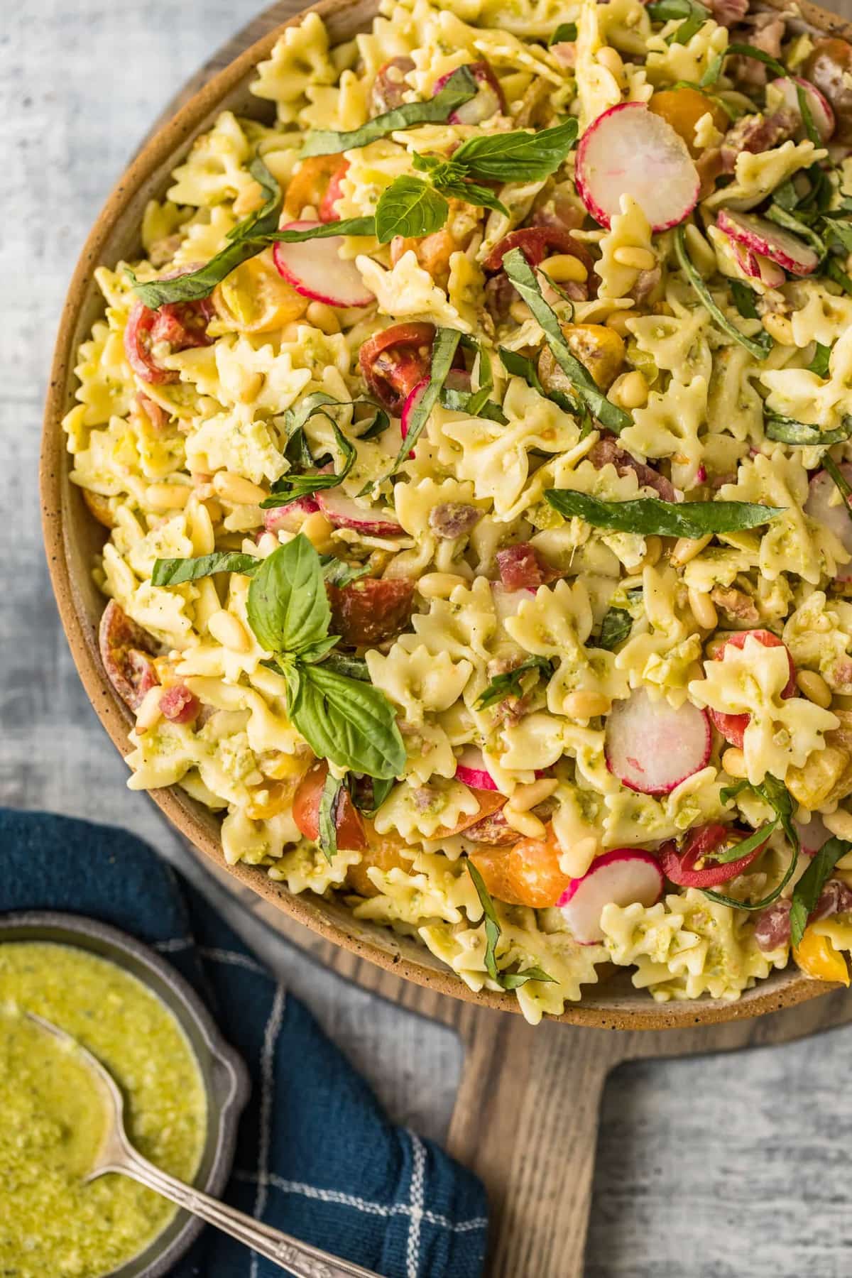 Pesto pasta salad with fresh herbs