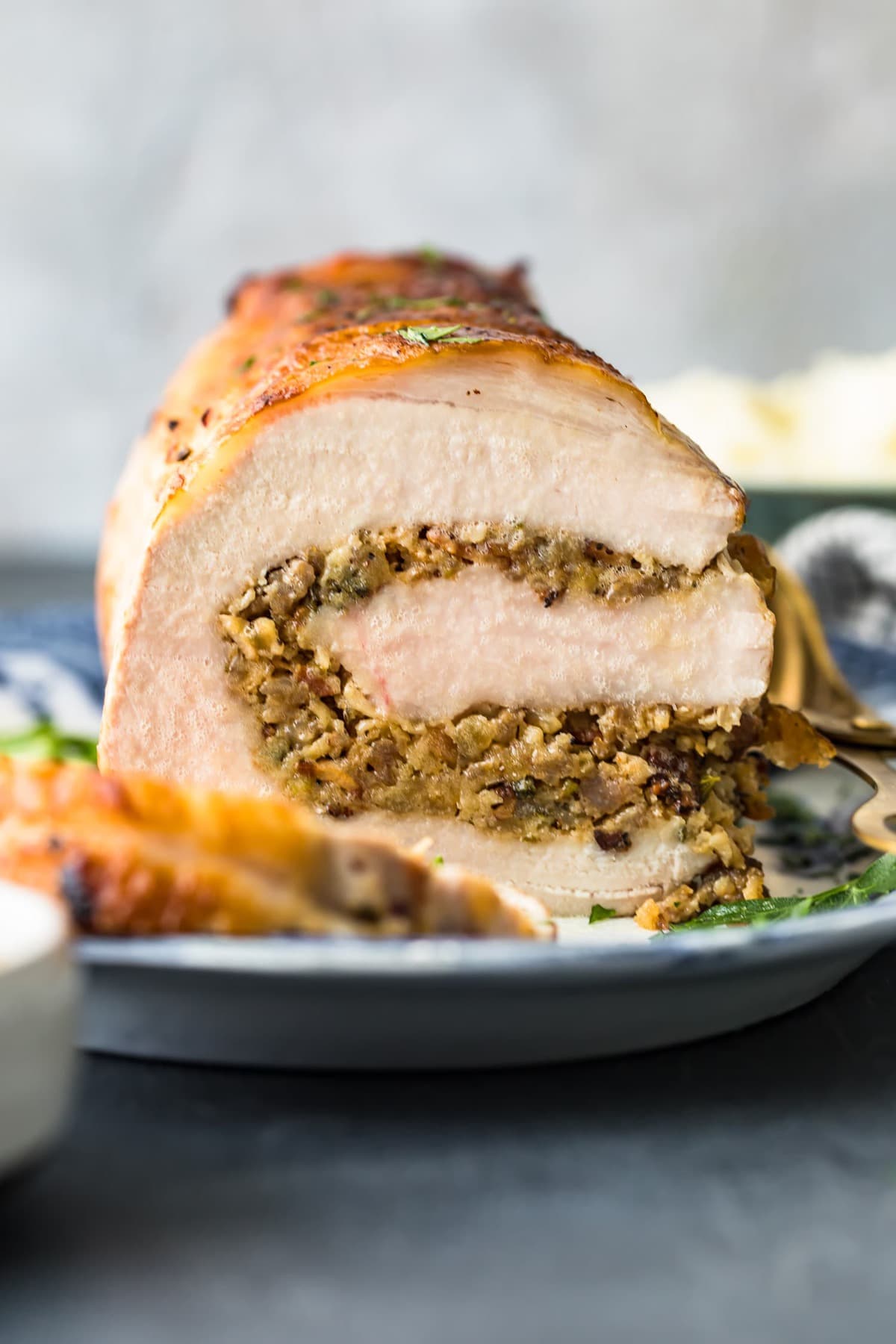 Pork roulade on a serving plate