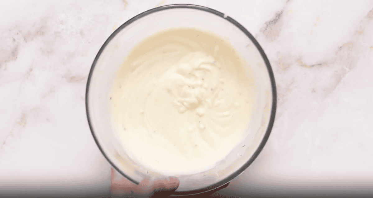 mayonnaise in a glass bowl.