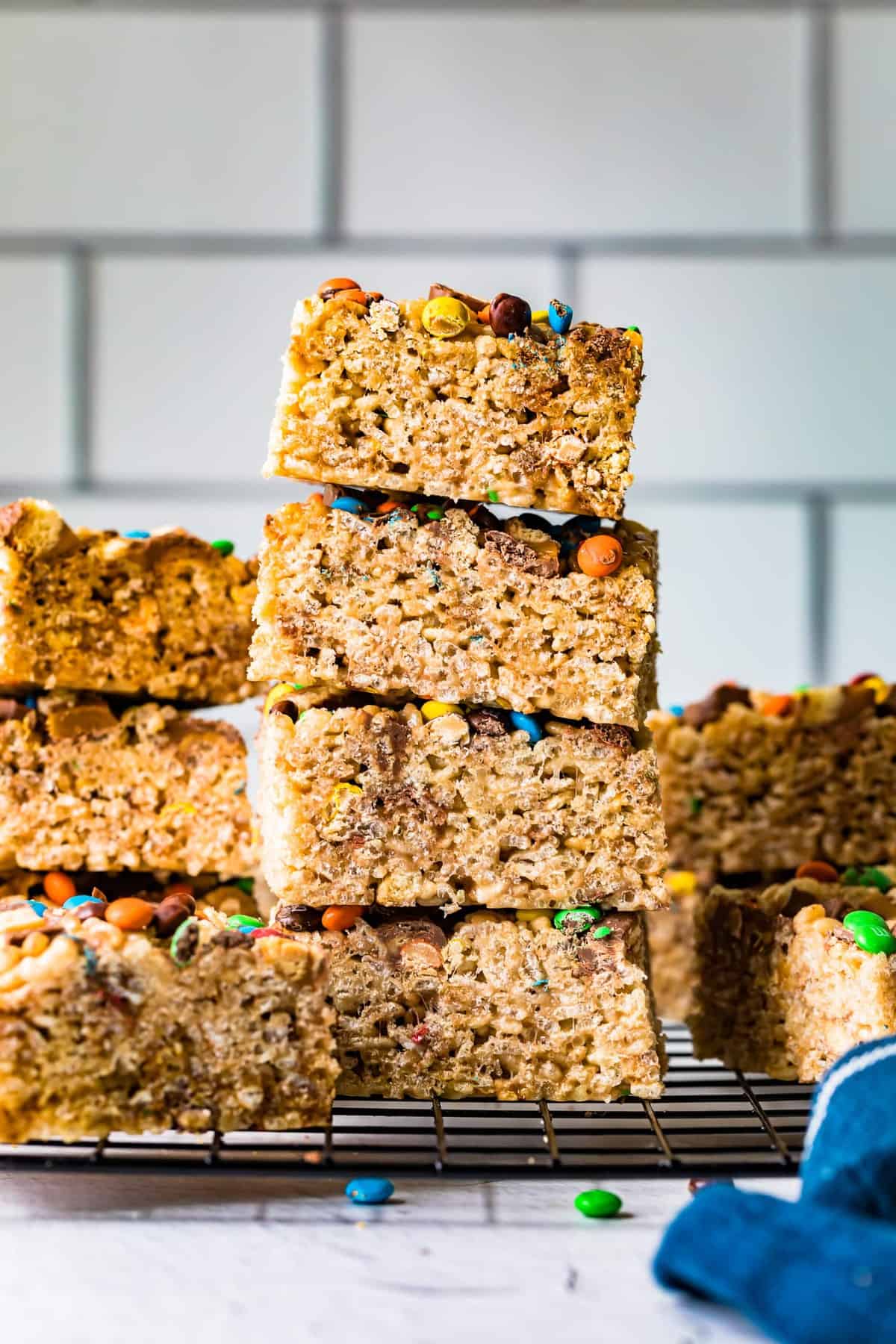 rice crispy squares stacked on top of eachother