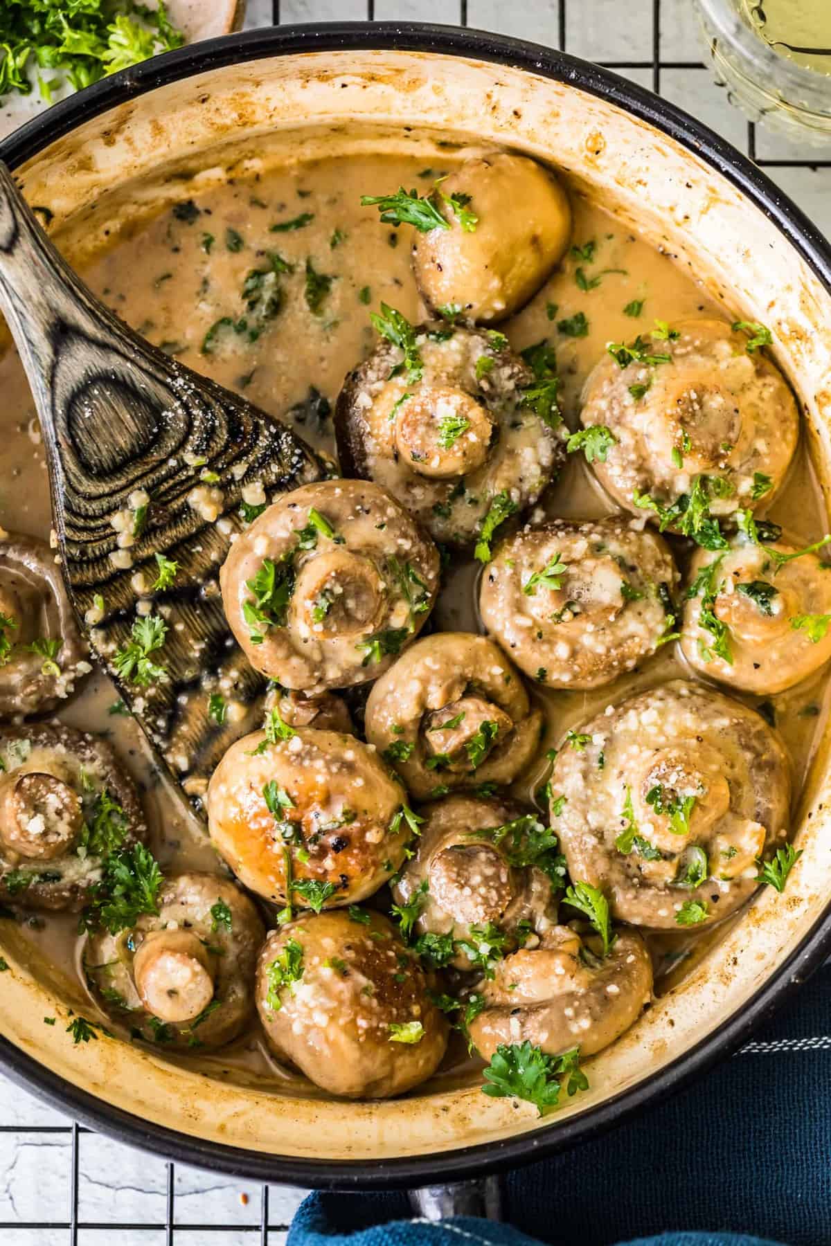 Top shot of the finished dish in a pan