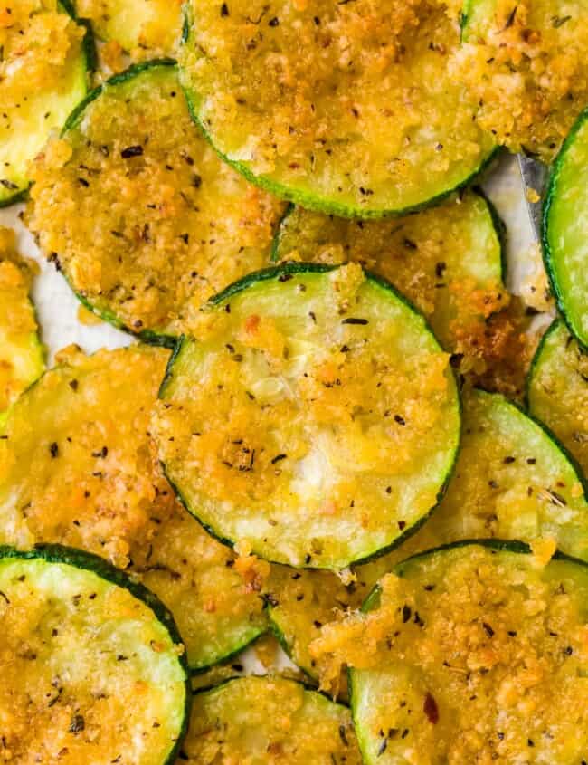 several crispy baked zucchini slices