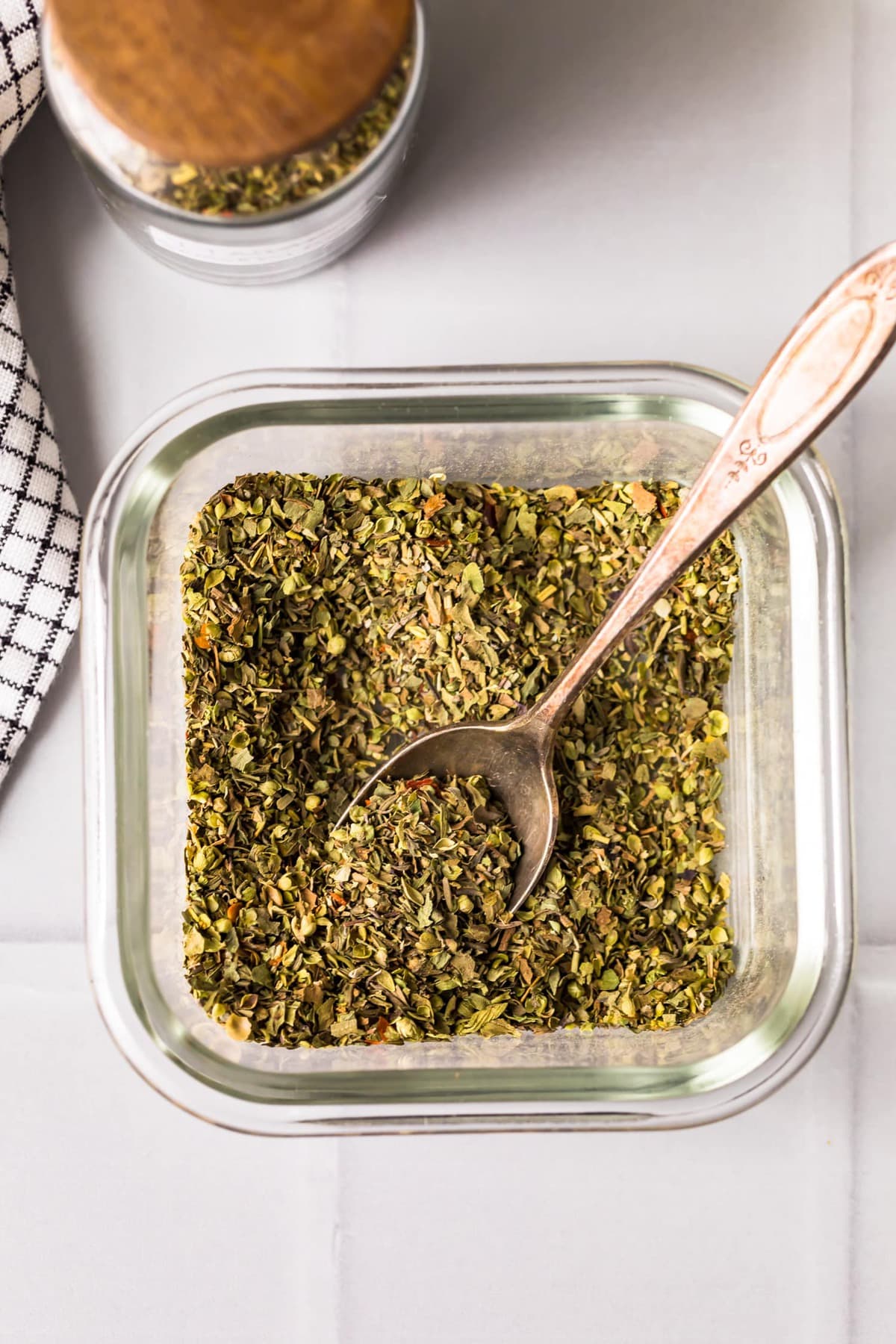 Italian seasoning in a glass jar