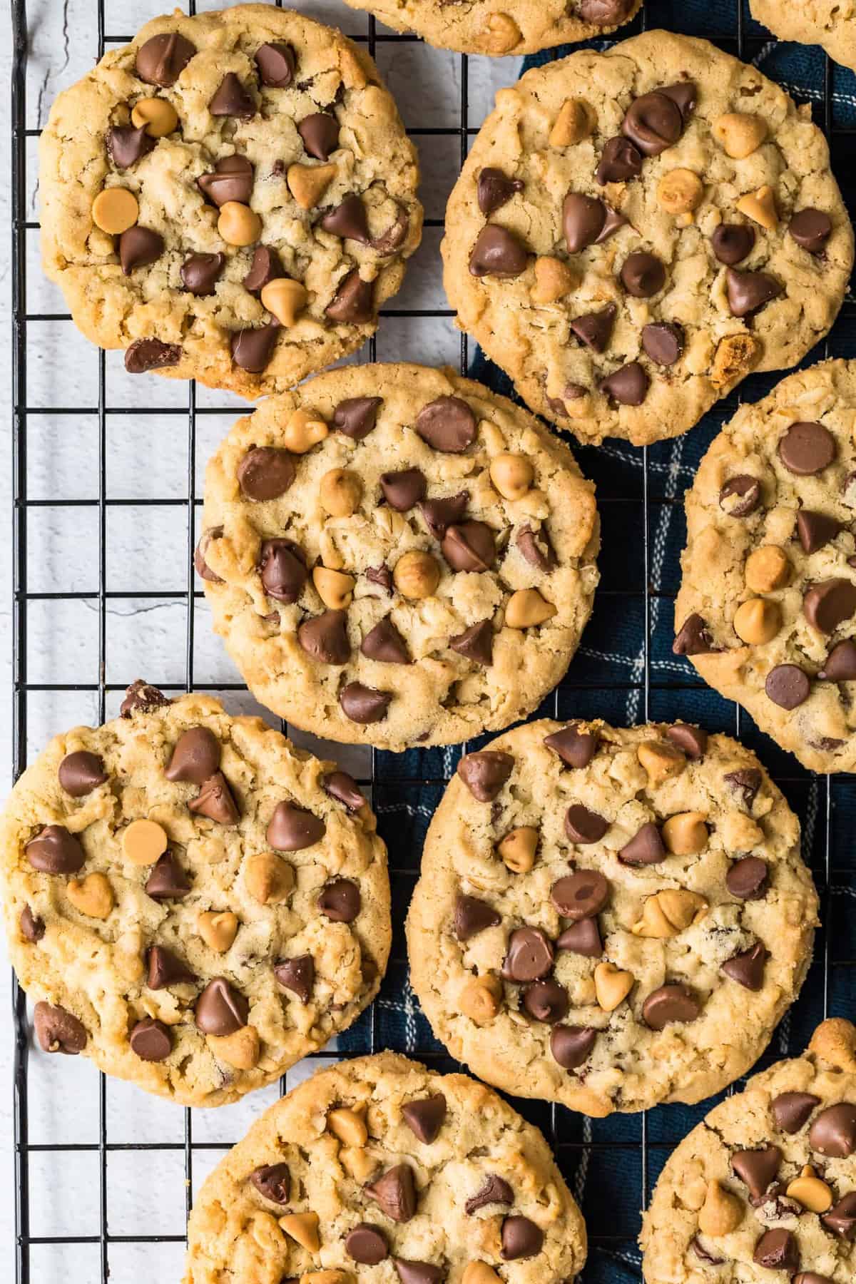 Eight loaded cookies on a rack