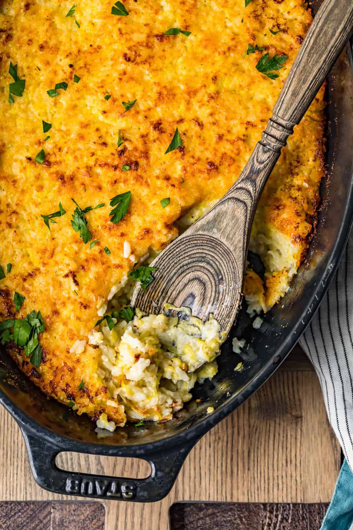 Zucchini gratin garnished with fresh herbs