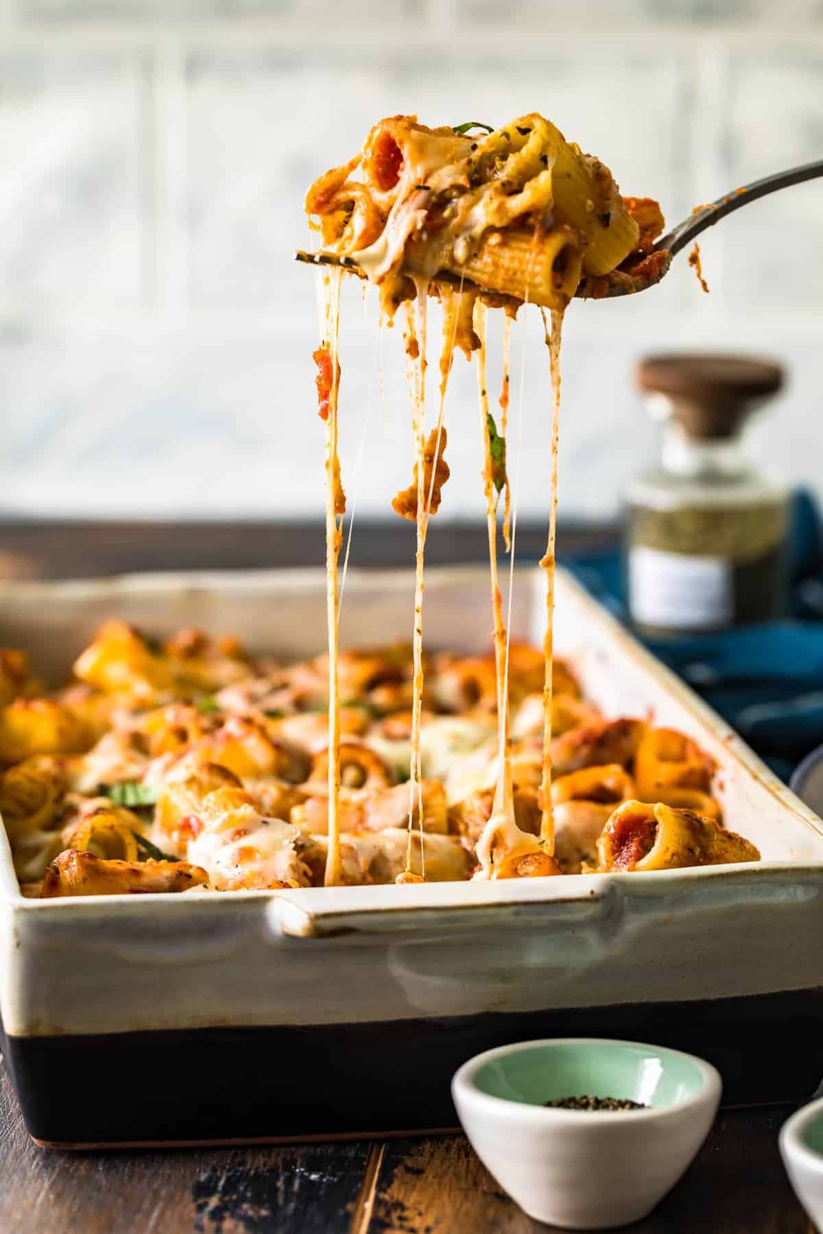 Baked rigatoni on a fork