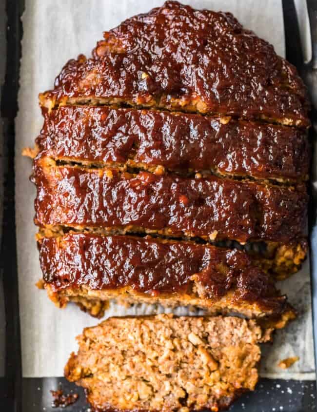 bacon meatloaf sliced on parchment