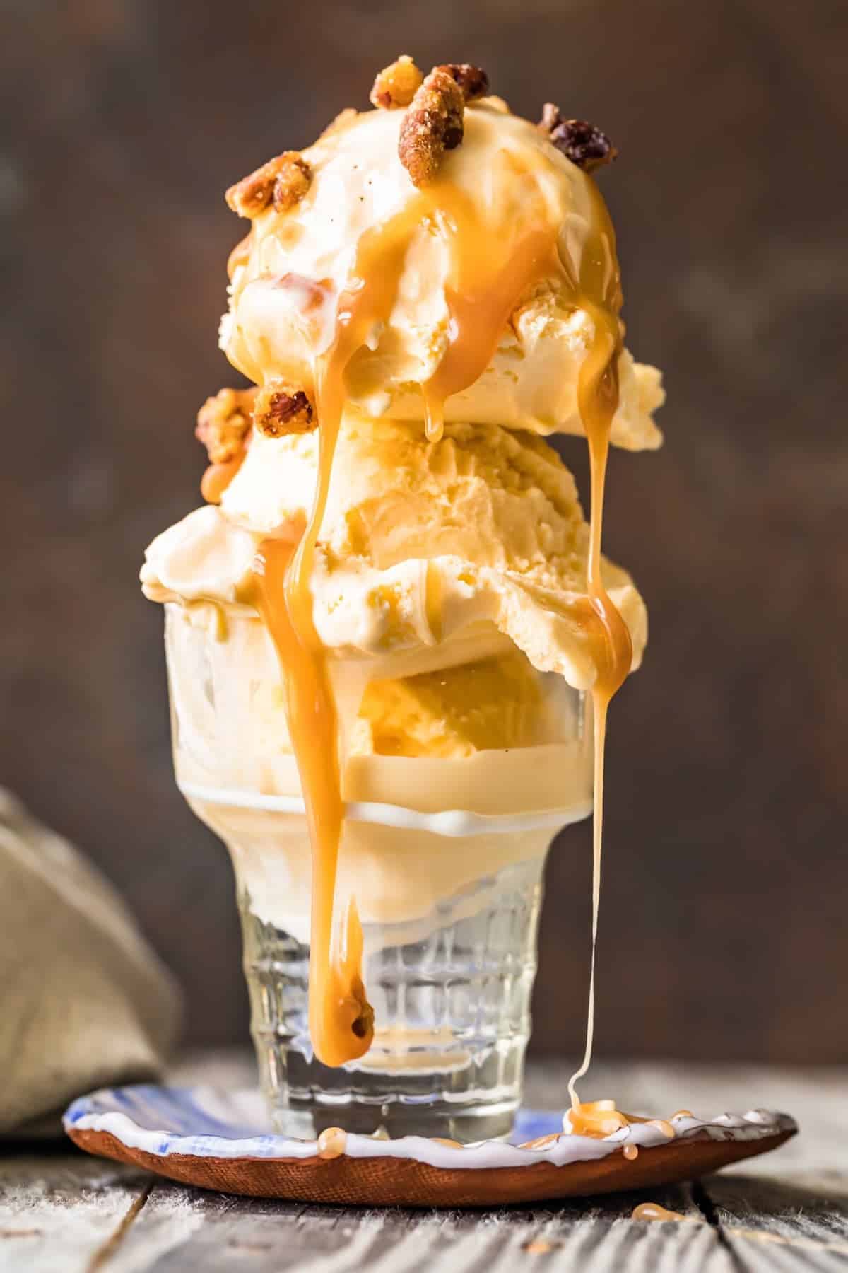 Ice cream dripping in Caramel Sauce 