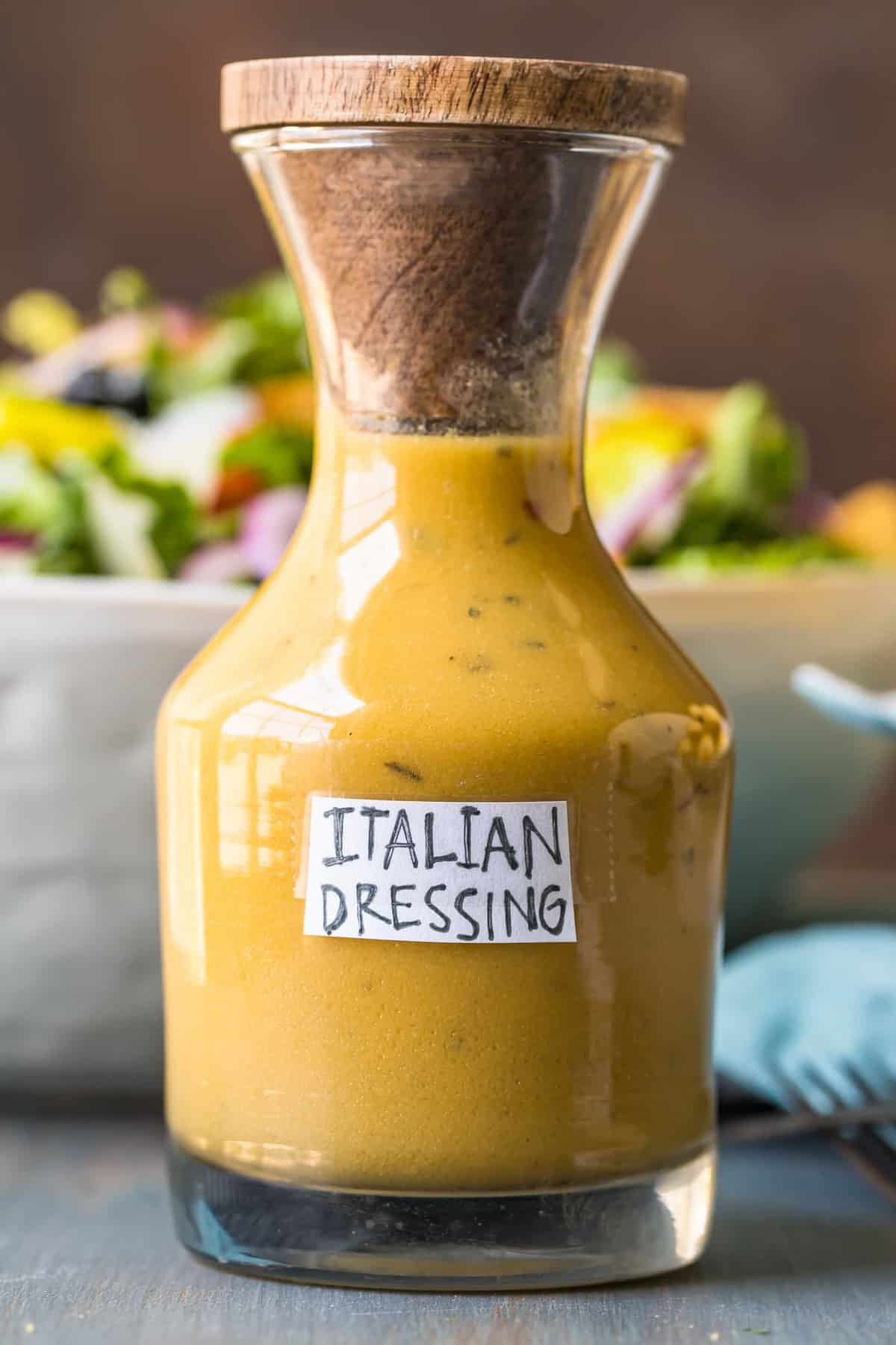 Italian dressing in a glass bottle