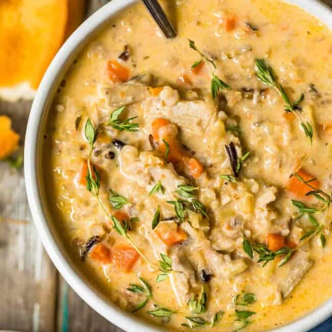 turkey wild rice soup in bowl