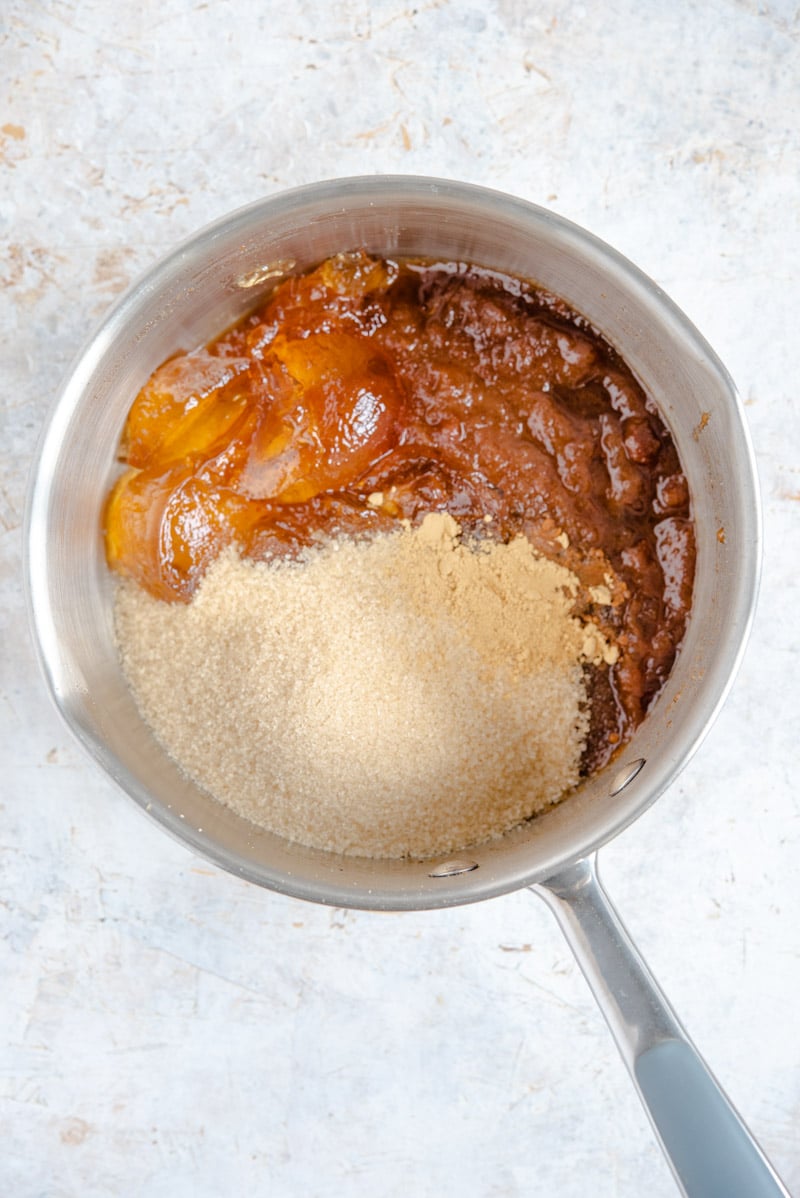 Ingredients in a pan to make a ham glaze