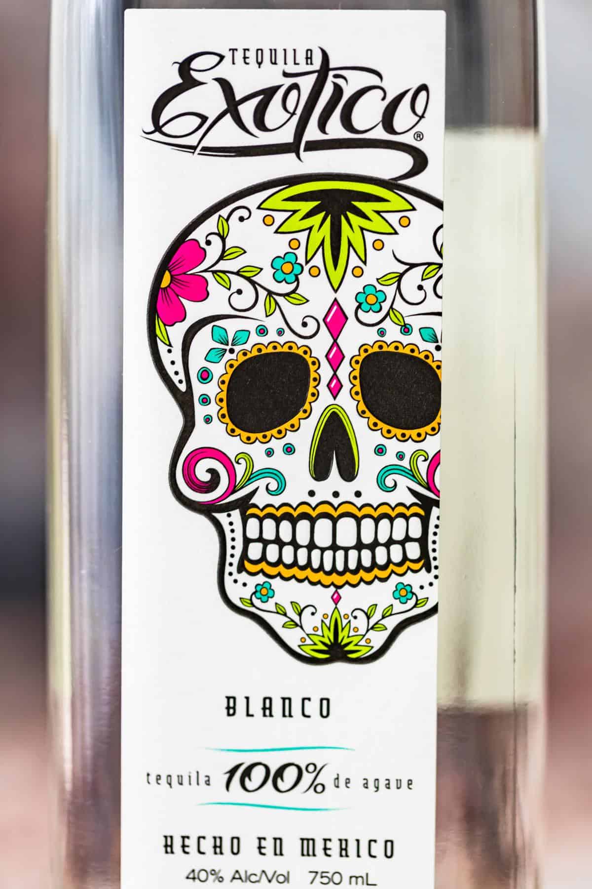 Close up view of tequila label