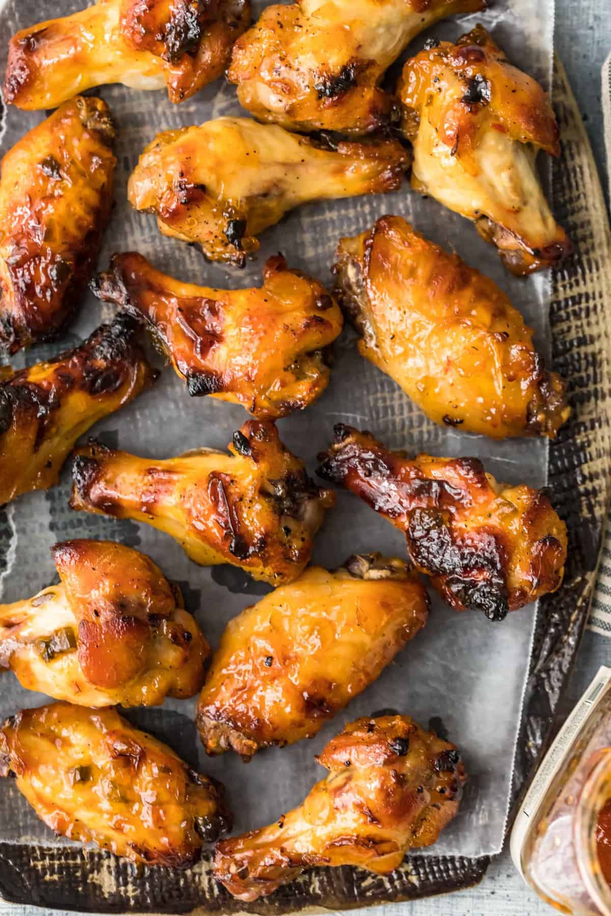 Top shot of Pepper Jelly Chicken Wings on a serving plate