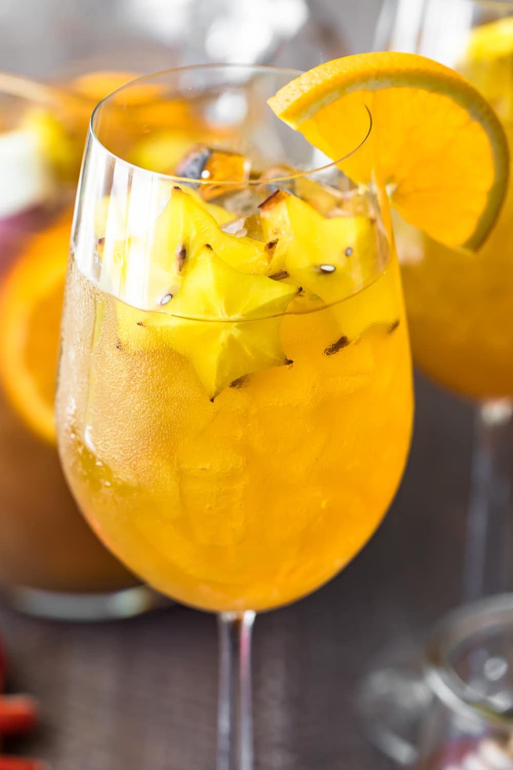 fall sangria served in a wine glass