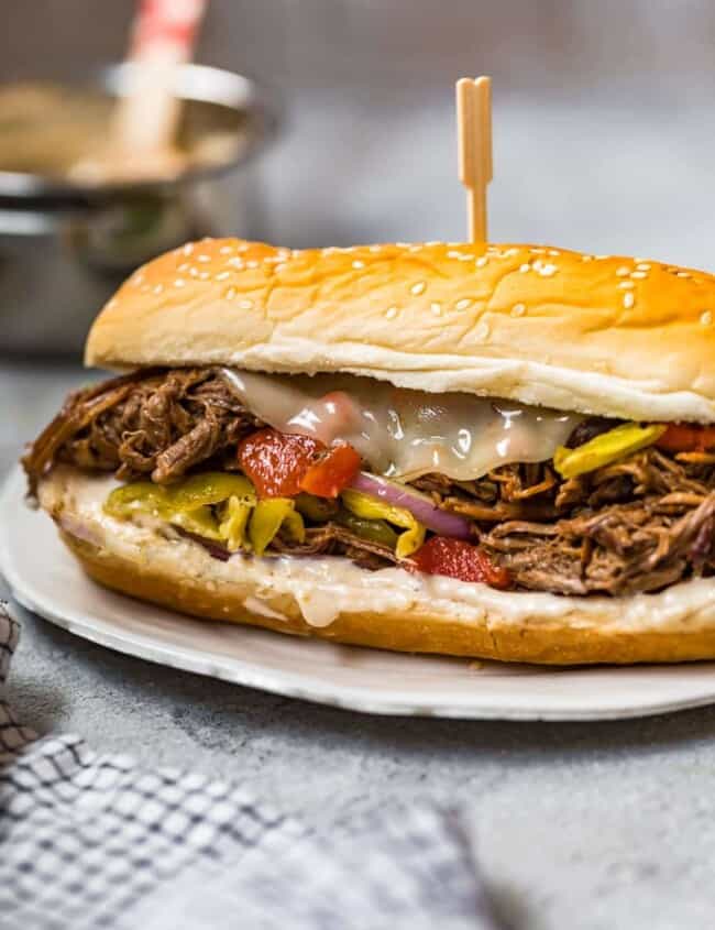 italian beef sandwich on plate