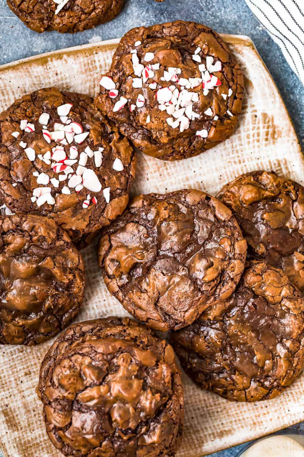 chocolate fudgy brownie cookies on a plate