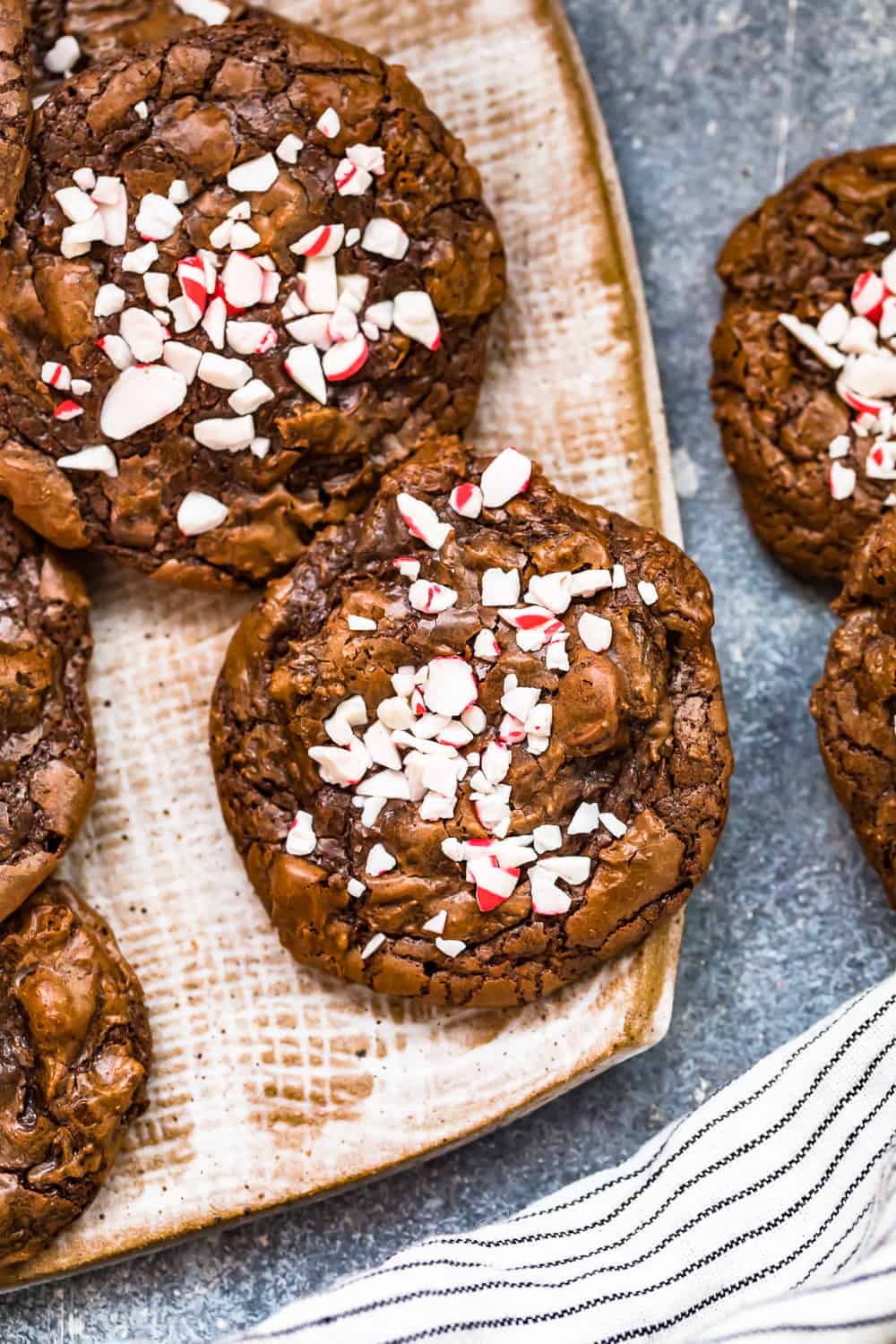 close up of crushed peppermint candy on the cookies