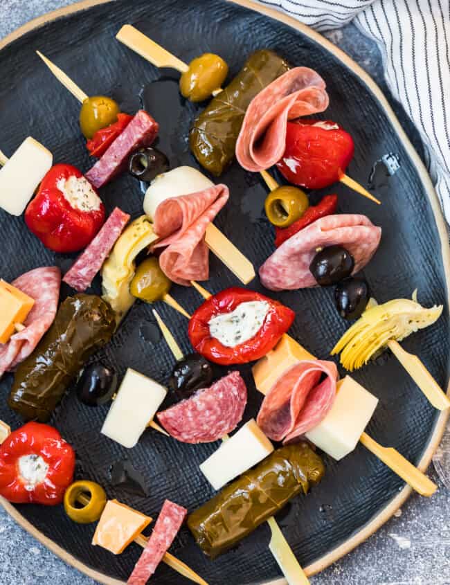 colorful antipasto skewers