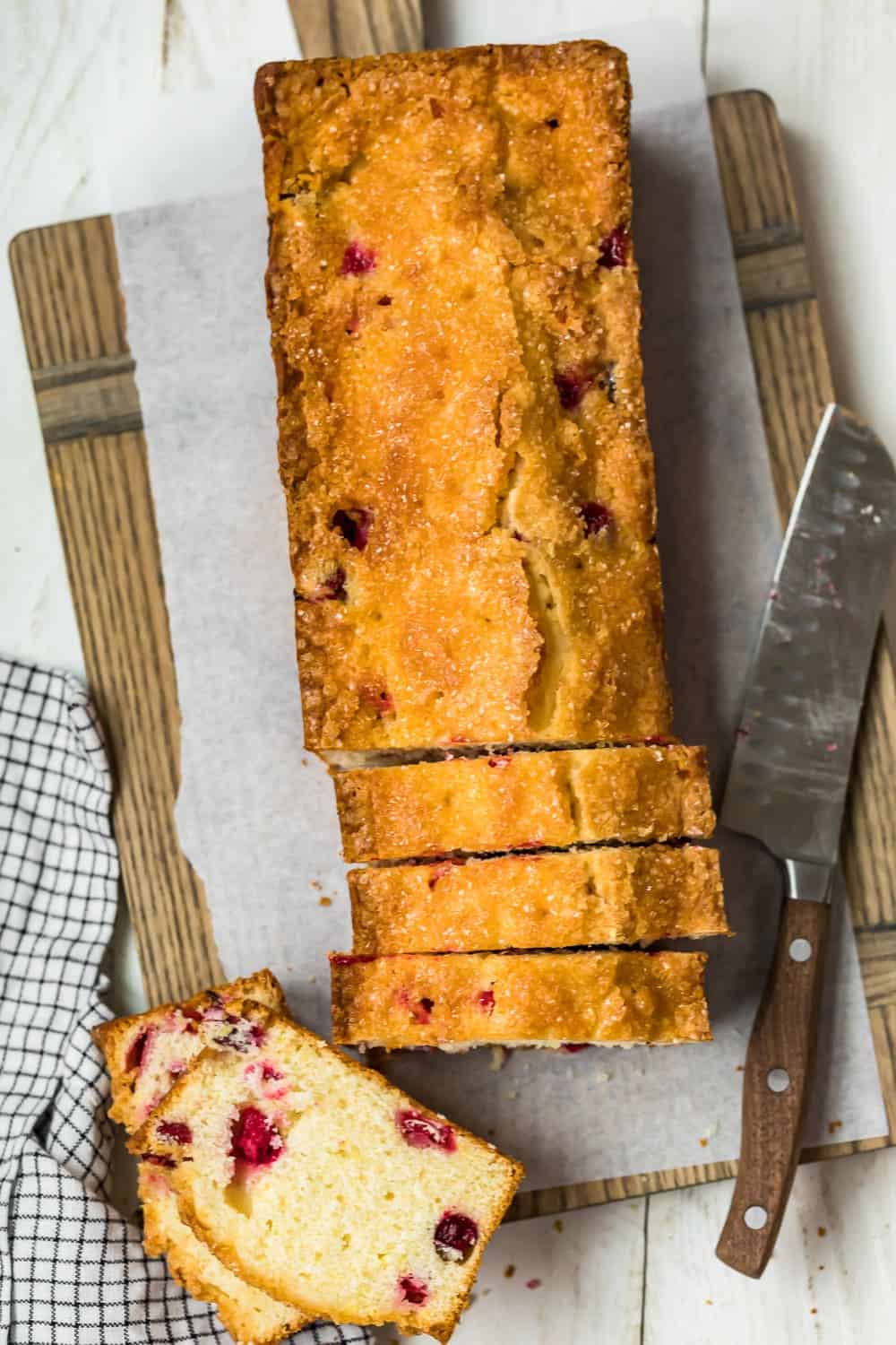 Glazed Lemon Cranberry Bread cut into slices