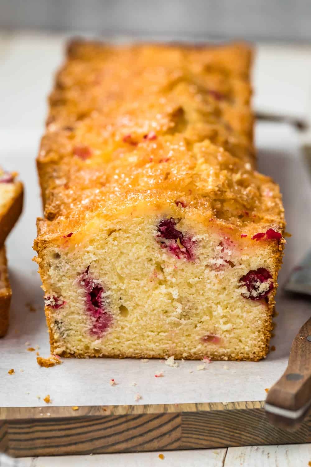 Showing the cranberries inside the bread