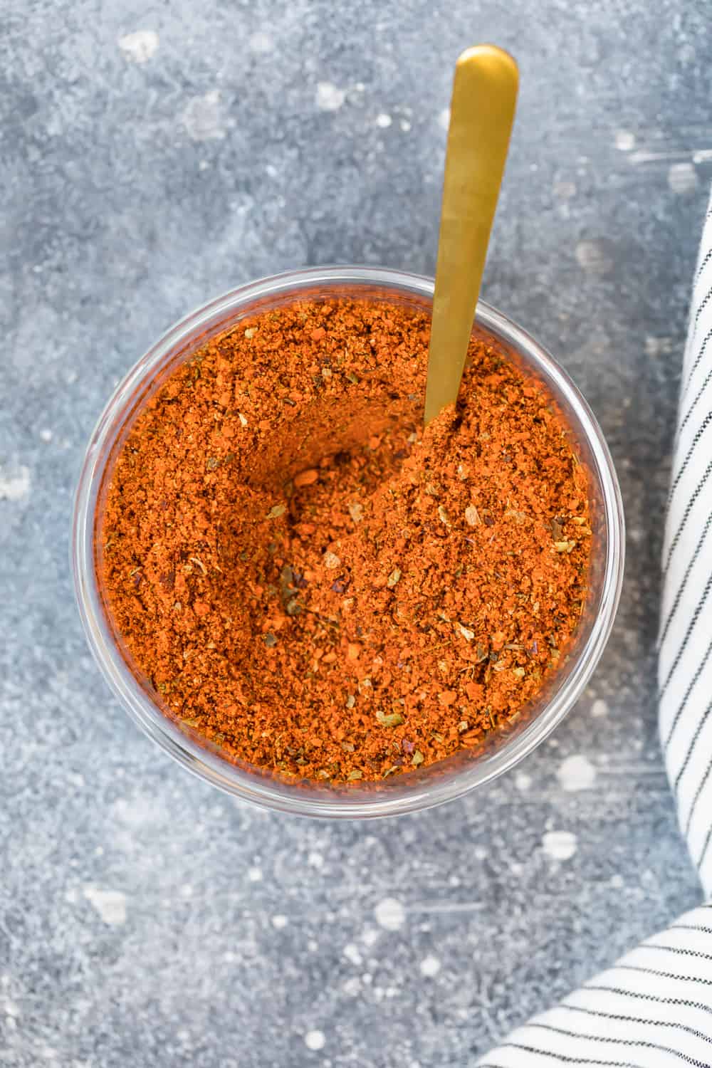 top down shot of homemade chili seasoning in bowl