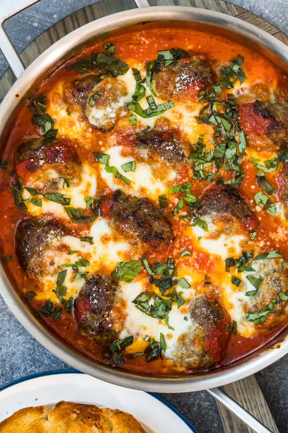 meatball parmesan in skillet