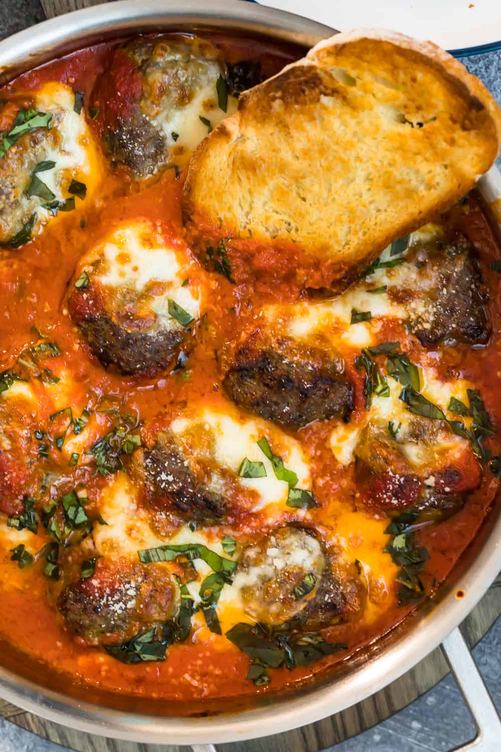 bread on top of meatballs