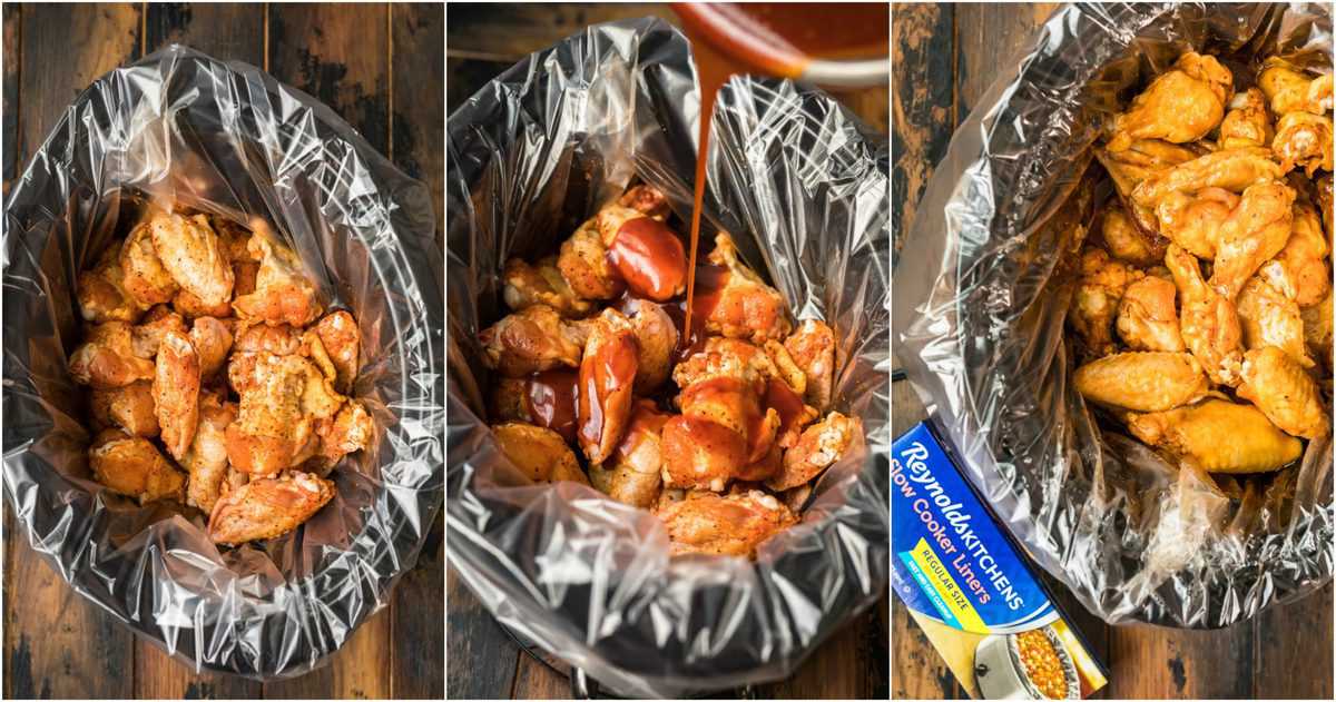 photo collage of using crockpot liners with chicken