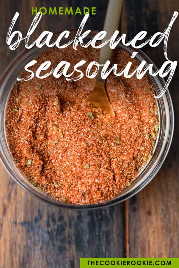 homemade blackened seasoning in a dish pinterest image