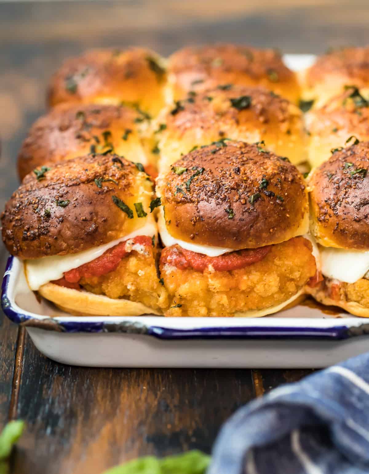 chicken parmesan sliders in tray