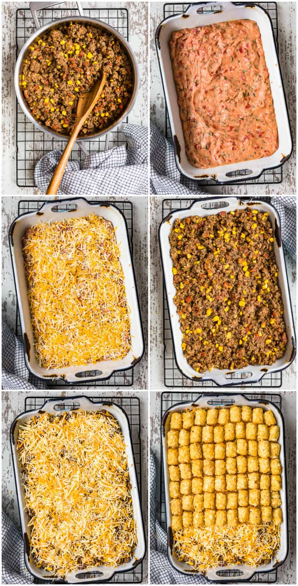 collage of how to make mexican tater tot casserole