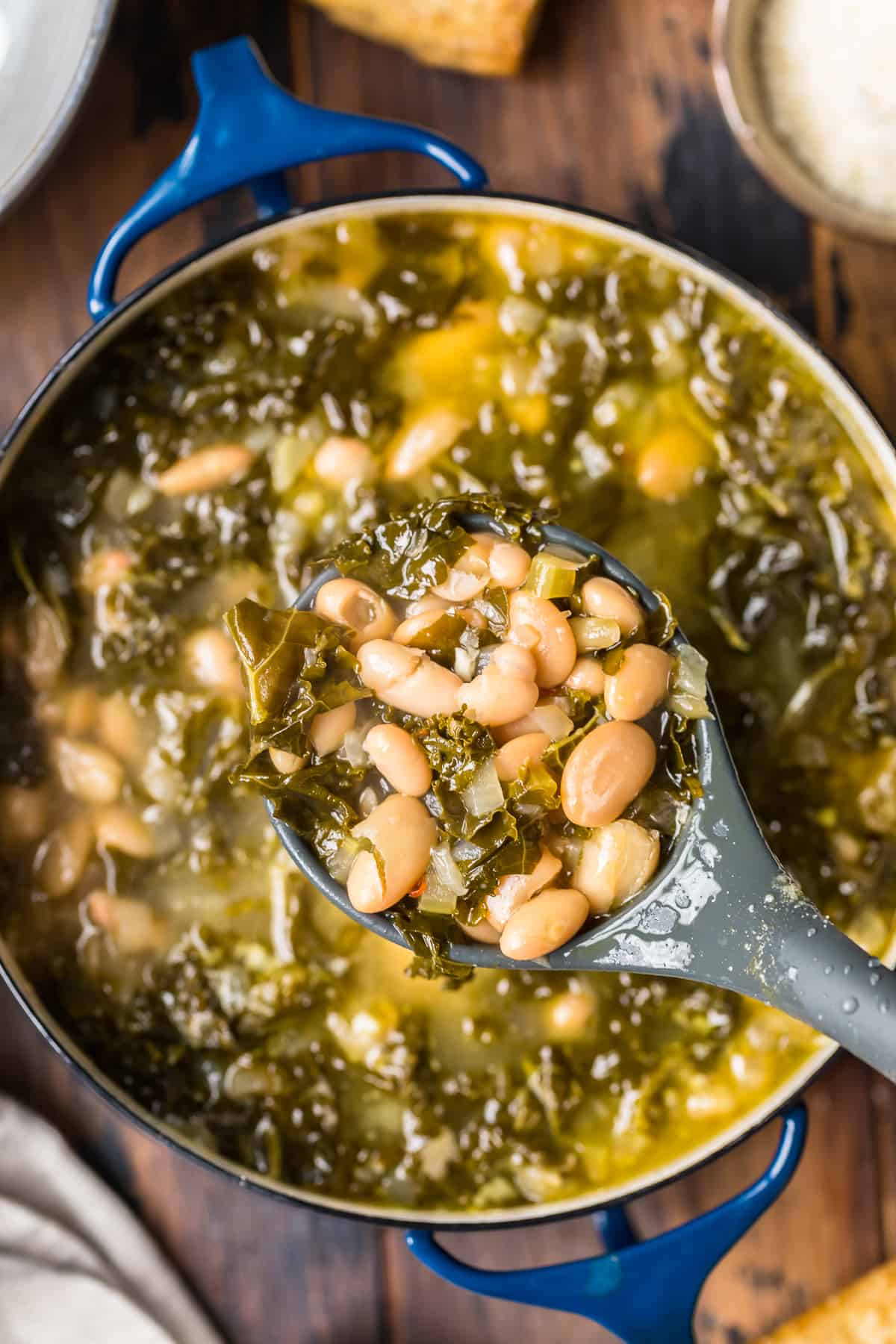 ladle of white bean soup